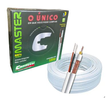 Cabo Coaxial 4mm Condutti P/cftv 100% Cobre + Bipolar Com