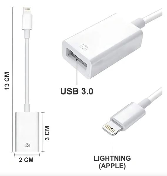 Cabo Adaptador USB 3.0 para Lightning iPhone Pen Drive