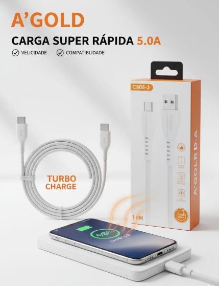 Cabo Usb C Turbo 5.0a A'gold Cb08-4 Original 1m Reforçado